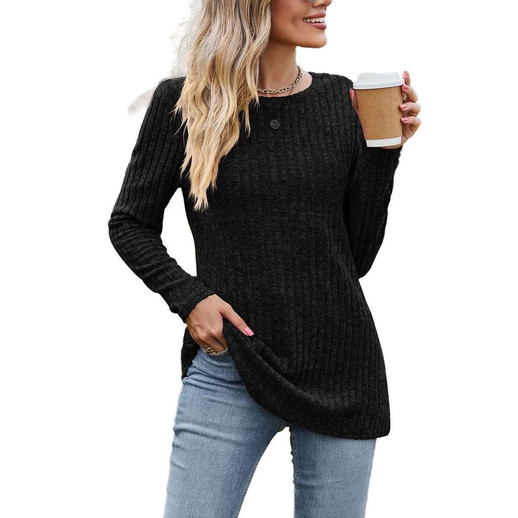 Women's Fashion Casual Autumn Winter Solid Color Print Long Sleeve O-Neck Blouses & Shirts