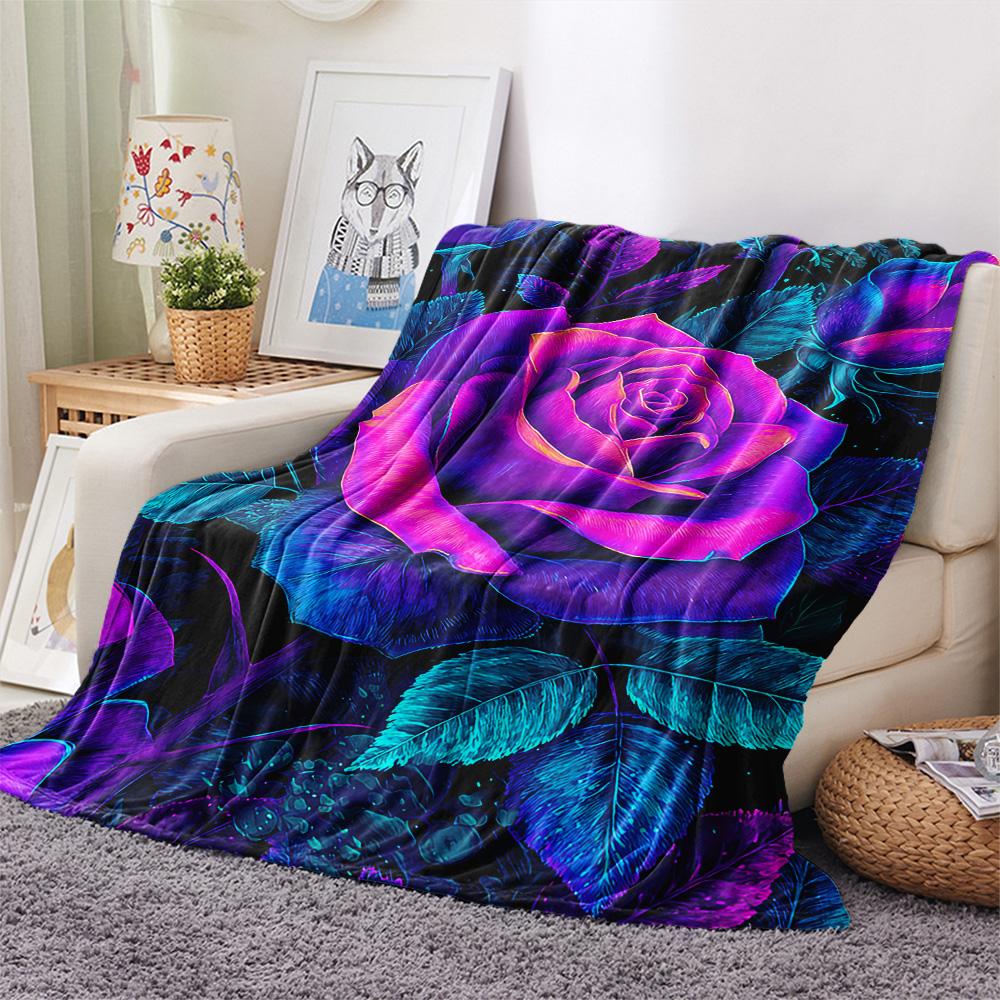 Rose Print Flannel Blanket, High Quality Comfortable for All Seasons, Home Decor, Warmth and Comfort, Perfect for Christmas Gifts