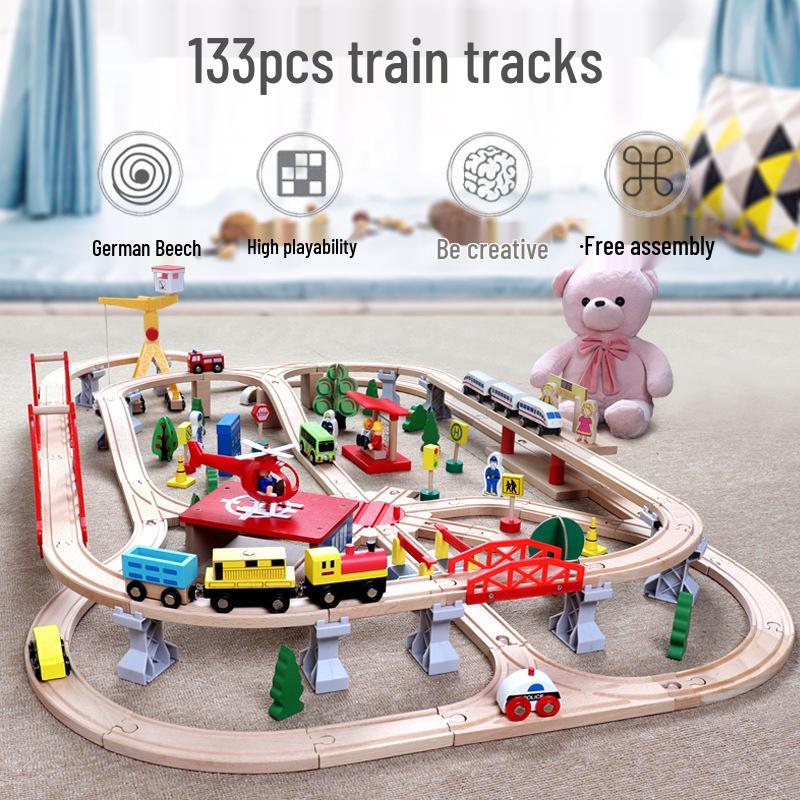 

133-Piece Wooden Track Electric Train Set for Kids