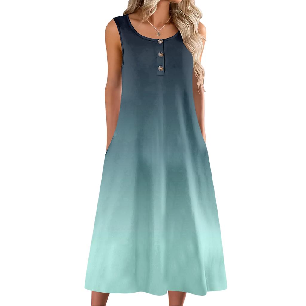 Women's fashion with pocket casual sleeveless button gradient dress