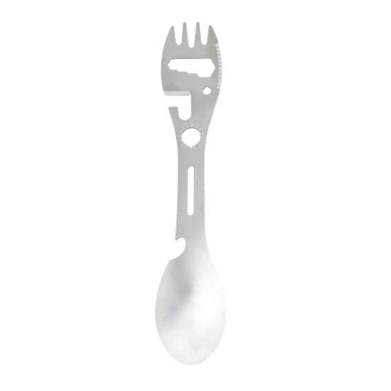 

10-In-1 Multifunctional Fork Spoon Portable Outdoor Camping Stainless Steel Cutter Jar Bottle Opener Hex Wrench Saw Cutlery Tool 1pc серебряный