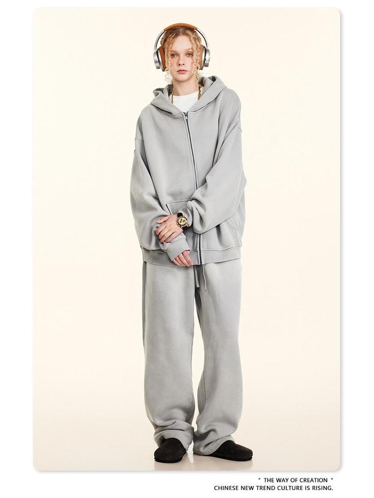 BE Winter 2025 Men's American Trend Plus Velvet Hooded Sweatshirt & Straight Casual Pants Two-Piece Set