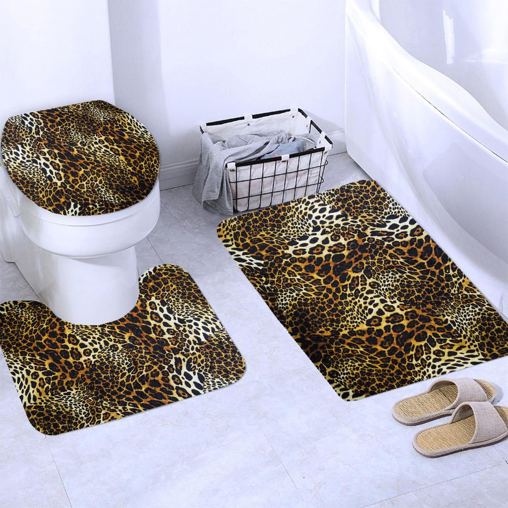 3D Modern leopard Pattern Shower Curtains Bathroom Decor Bath Curtains Set Non-slip Bath Mats Pedestal Rug Toilet Seat Cover