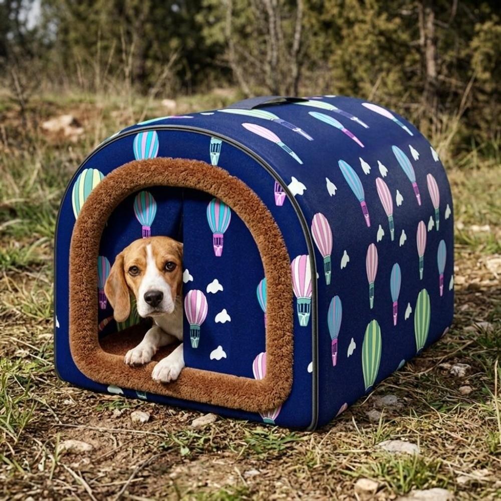 Anti-Slip Waterproof Dog House Plush Warm Cat Sleeping Cave Star Print Pet Sleeping Nest Winter