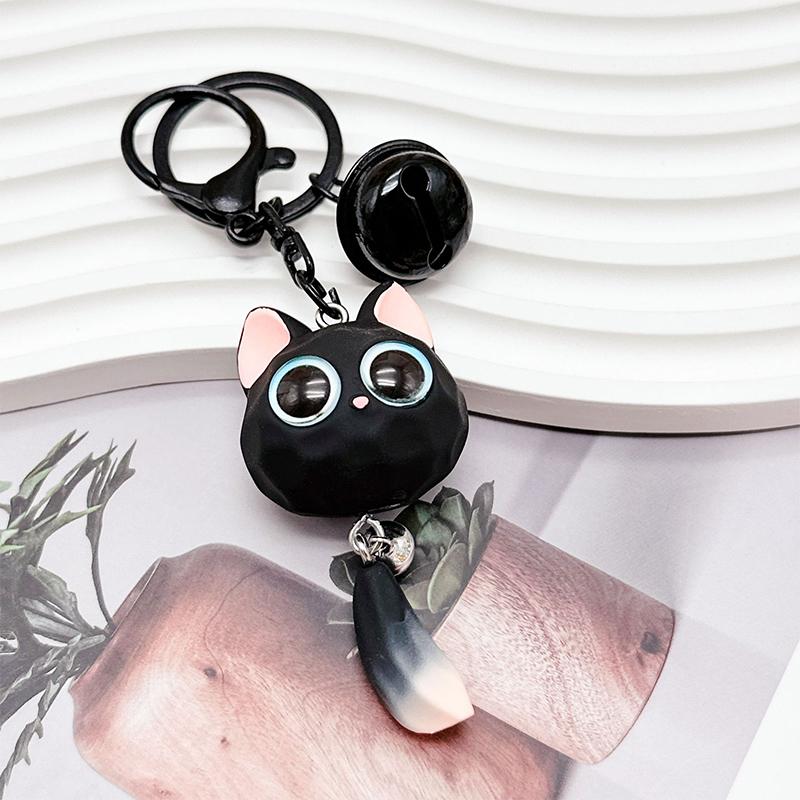 

Мультяшный креативный брелок в виде головы кошки с большими глазами, милый брелок с головой кошки, устойчивый к потере, прочный, изысканный, 3D-брелок, подвесной аксессуар для пары чёрный