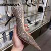 Comemore High Heels Women Wedding Pumps Shoes Heel Bride 2025 Gold Luxury Designer Elegant Party Sandals Dress Dance Sexy Silver