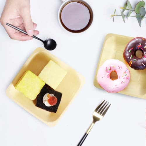 DOITOOL Disposable Wooden Plates, Stylish Square Plates, High-Quality Biodegradable and Eco-Friendly, Perfect for Parties, Outdoors, Commercial Use, a