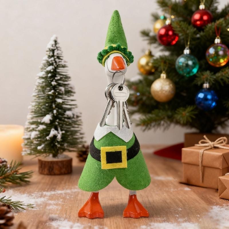 QX2E Holiday Themed Geese Attire Enhances Party Photography Backdrops Tabletop Decors