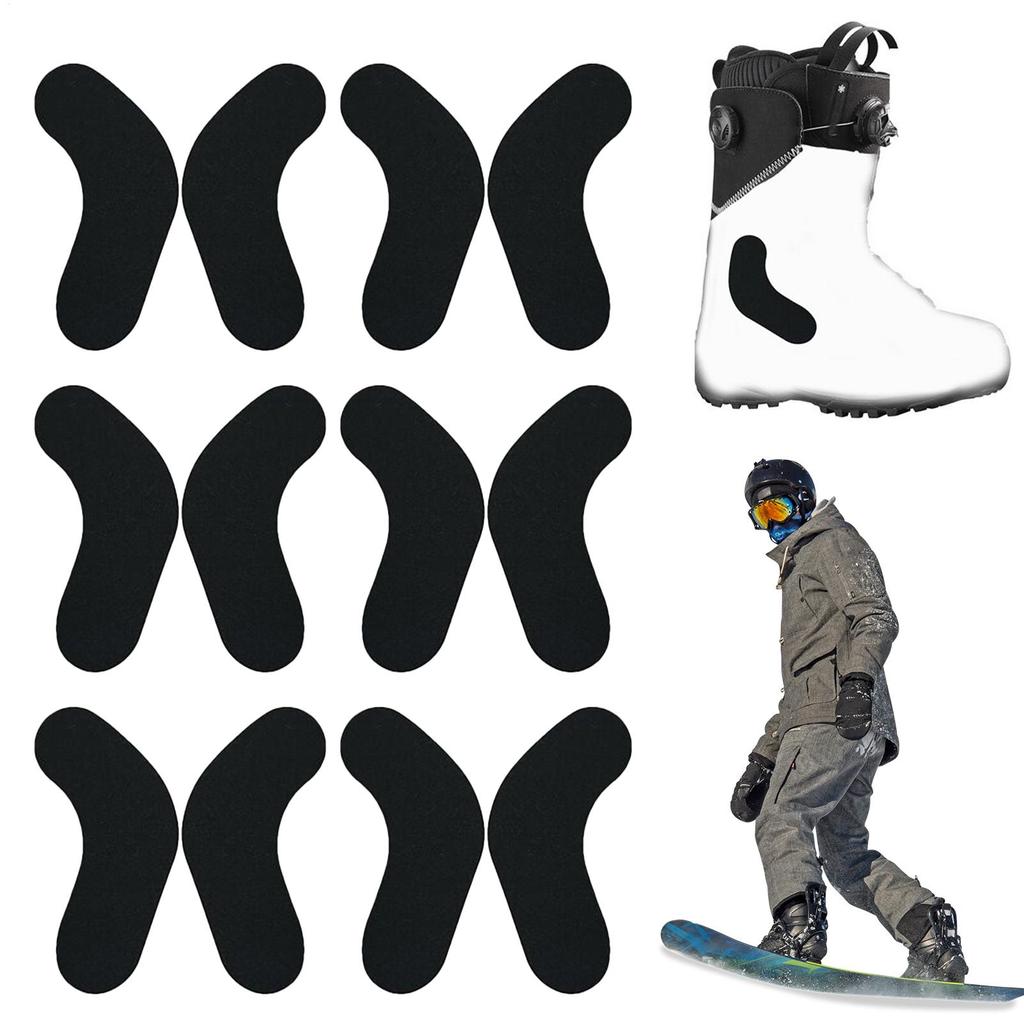 6 pairs of self-adhesive J-rod boot accessory pads to reduce heel lifting and ankle blistering during skiing or snowboarding