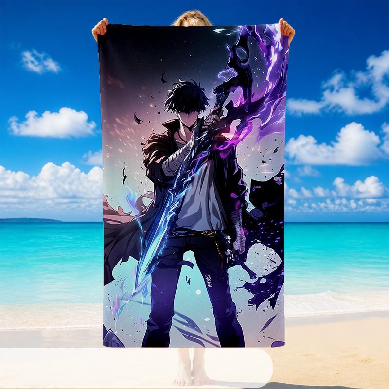 Quick Dry Beach Towel Solo Leveling Pattern, Lightweight Absorbent Towel for Pool Beach Vacation Use