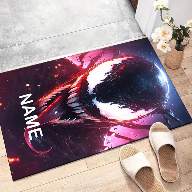 Custom Venom Mat Personalized Name, Polyester Washable Indoor Entryway Rug, Gift for Christmas, Easter, Thanksgiving Day