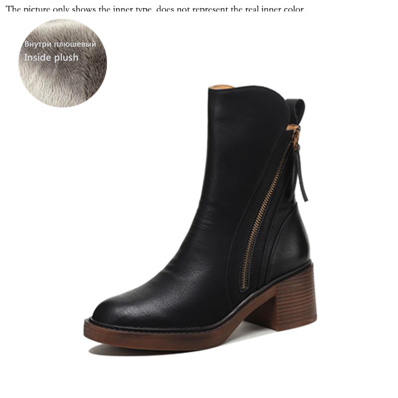 Fashion 2024 Autumn Winter Women Shoes Leather Short Boots for Women Round Toe Chunky Heel Boots Zipper Ankle Boots Female Platform Heel