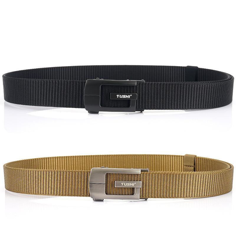 Nový pánský pásek na dojíždění s automatickou přezkou Nylonový pás, univerzální dvouvrstvý silný pás pro venkovní volný čas