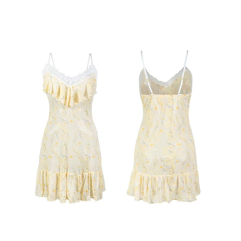 Cool Breathable Mesh Print Nightgown Lace Trim Sheer Pure Desire Cami Women's Sleepwear Lightweight Breathable Sleepwear Perfect for Hot Summer Nights