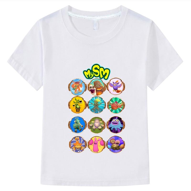 

Футболка с героями мультфильмов «Мои поющие монстры», повседневные короткие топы с принтом, футболка с аниме y2k, цельная одежда для мальчиков и девочек, летняя детская одежда 110 белый