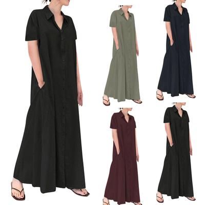 Women's Casual Cotton Linen Solid Color Loose Temperament Short Shirt Dress