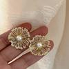 Exaggerated Metal Flowers Zircon Stud Earrings For Women Fashion Gold Color Hollow Round Temperament Earrings Zircon Party Gifts