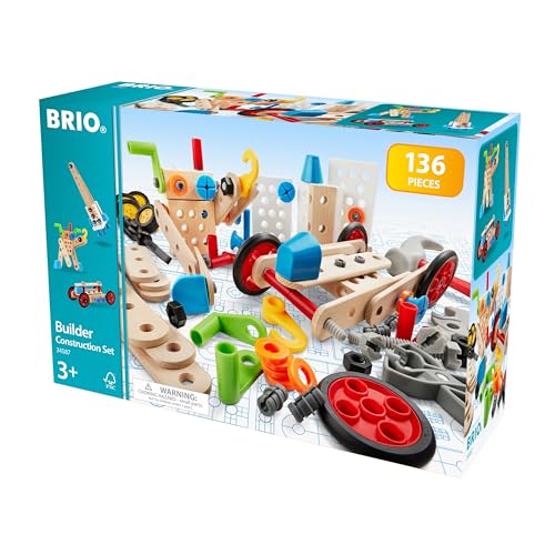 BRIO Builder Construction Set [136 Pieces] for Ages 3 and Up (Carpenter Tool Play Toy, Educational Toy) 34587