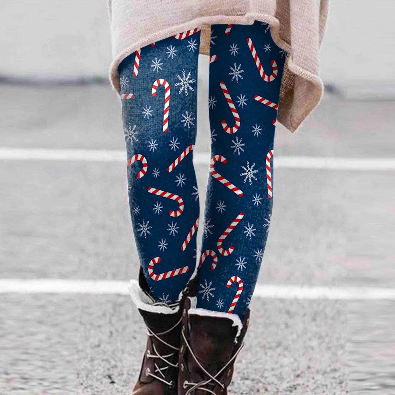 

Женская мода с рождественским принтом, высокопрочные эластичные мягкие леггинсы на животе L синий