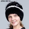 Pelz Hüte für Frauen Winter Echte Rex Kaninchen Hut Fuchs Pelz Kniting Weibliche Warme Schnee Kappen Damen Elegante Prinzessin Beanies kappe