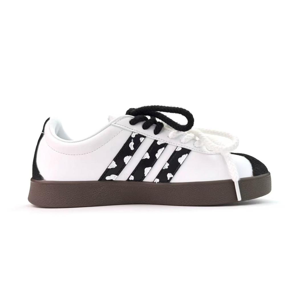 Adidas VL COURT 2.0 Spotted Cow Wear resistant And Lightweight Low top Skateboard Shoes Unisex Black White ID6015(Team801-S-BOX)