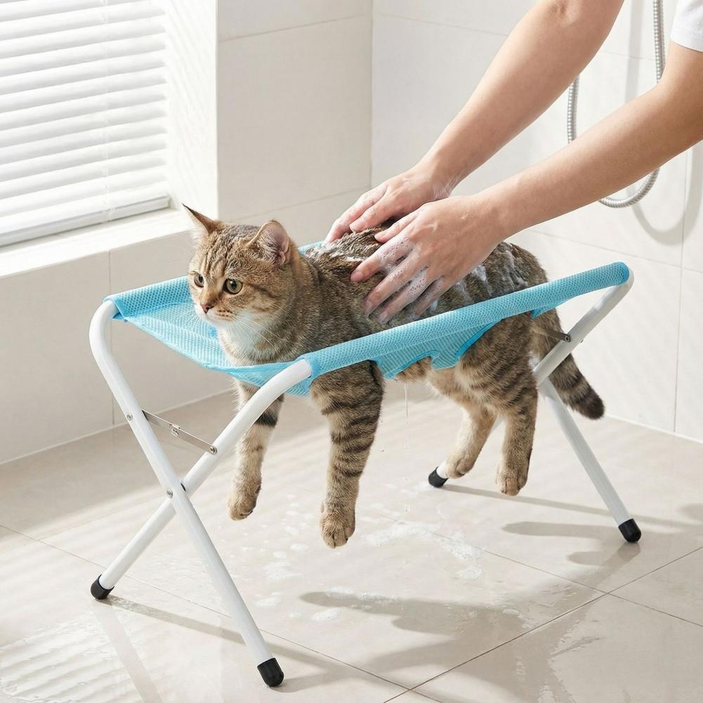 Dog Bathing Helper Pet Grooming Hammock with Stand Folding Mesh Bath Support Rectangular Cat Dog Washing Station for Nail