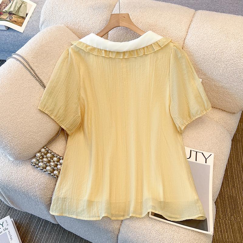 Plus-size Women's Button-down Blouse - Versatile, Casual Short-sleeved, Sweet New Style Summer Chiffon Top