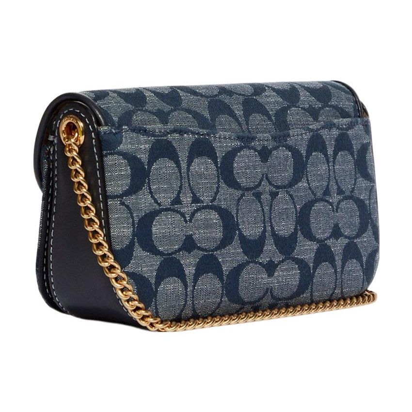 Coach Kleo Series 19 Chambray Monogram Saddle Flap Leather Shoulder Bag Women shoulder bag Denim-Blue C8304-IMDEI