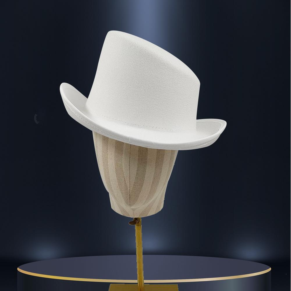 Nouveau Chapeau Fedora Op 100% Laine Magicien Café Steampunk Cosplay Punk Fête Casquettes Dropshipping Mode Chapeau Seau Incliné 60cm white