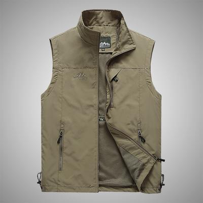 Fashion Men Casual Solid Outdoor Quick-drying Vest Jacket  Spring and Autumn Loose Style Cotton