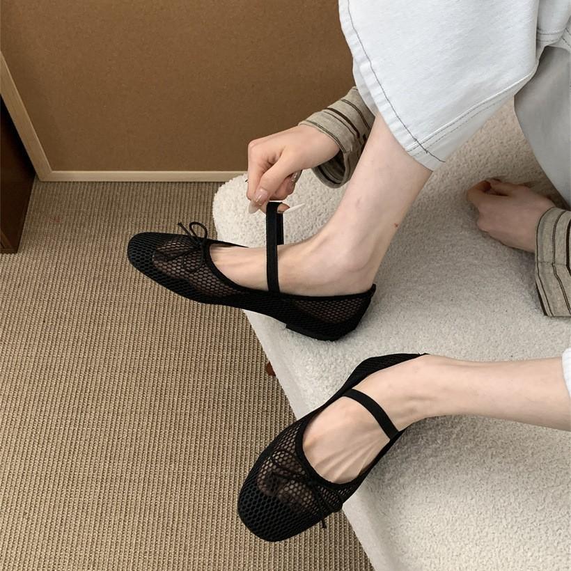 Flat Mary Jane shoes women's shoes spring and autumn 2025 new niche design mesh bow single shoes