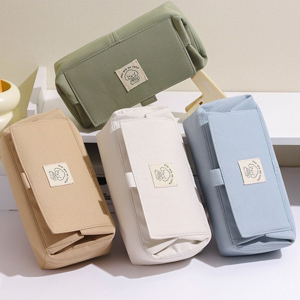 Puppy Pattern Pen Bag Canvas Flip Pen Pouch Cute Pencil Case  Student Supplies