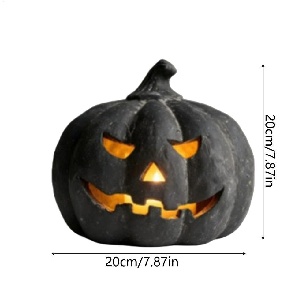 Černá pryskyřičná dýňová lucerna se svíčkou, Strašidelná Halloweenská socha, Podzimní dekorace pro vnitřní i venkovní použití, Veranda