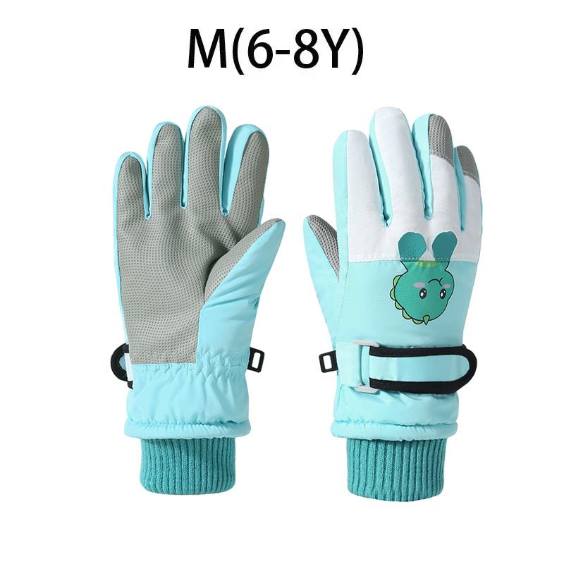 Winter Ski Gloves for Children Windproof Thickened Five-Finger Gloves Cartoon Printed Boys Girls Snow Warm Accessories 4-12Years