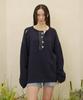 BEYOND CLOSET [Collection Line] Archive Heavyweight Cotton Damaged Detail Henley Neck Knit Navy