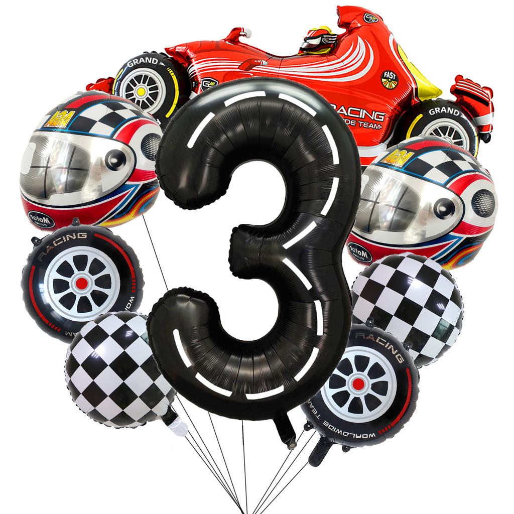 Racing Helmet Aluminum Film Balloon Set 40 Inch Black And White Digital Children'S Birthday Party Scene Decoration