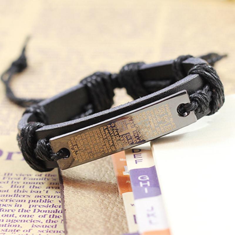 SCIONE Cross Scripture Bracelet Religious Handmade Leather Jewelry