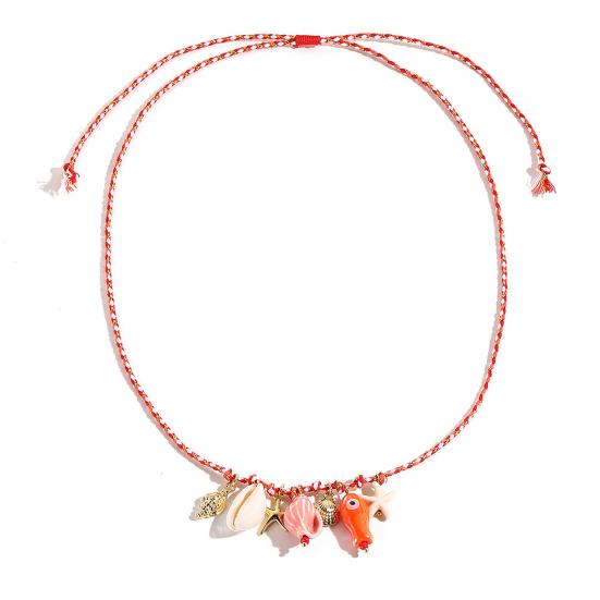 Ceramic Shell Fish Pendant Necklace for Women Irregular Gravel Braided Rope Adjustable Necklace Ocean Theme Boho Beach Jewelry