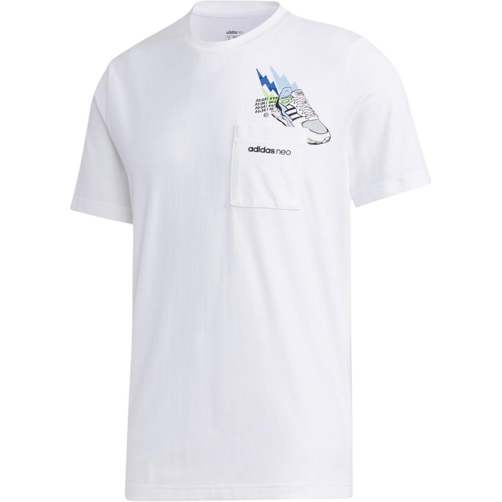 Adidas Neo Hand-Drawn Pattern Letter Print Sports Casual Short Sleeve T-Shirt Men T-Shirts White GJ8887