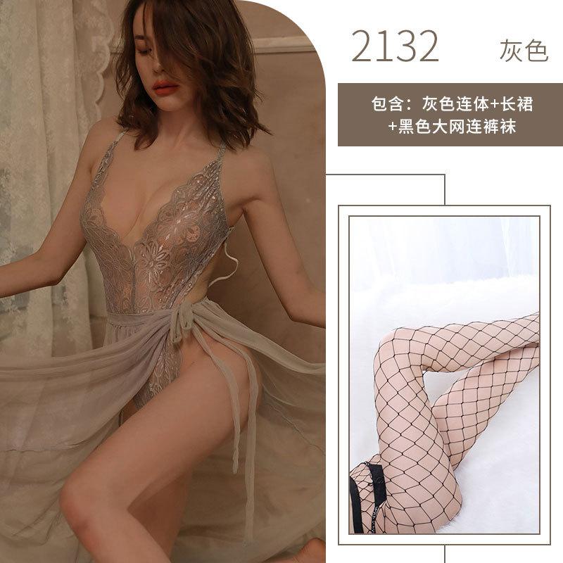 Sexy underwear women's sex pure lace one-piece perspective dress seduction milk clothing set