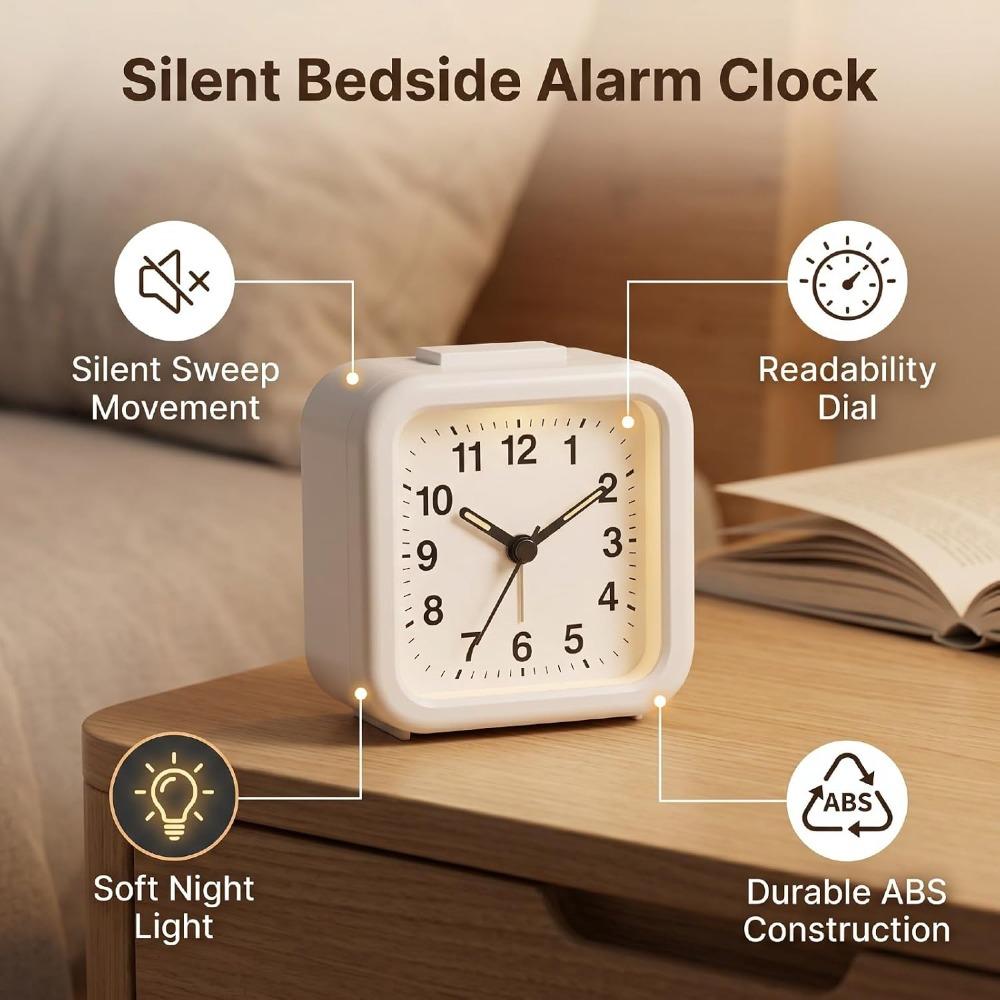 3.15in Silent Alarm Clock ABS Bedside Alarm Clock Small Desk Alarm Clock  for Bedside Desk