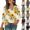 ქალის მაისურები 3/4 მკლავით პრინტიანი გრაფიკული მაისურები ბლუზები ყოველდღიური დიდი ზომა ძირითადი ტოპები პულოვერი