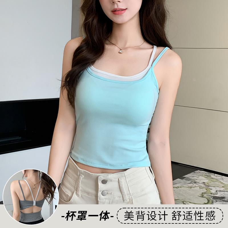 6 fake two pieces of small suspender vest for women, slim and thin in summer, with chest pads inside, Spice girls can wear tops outside