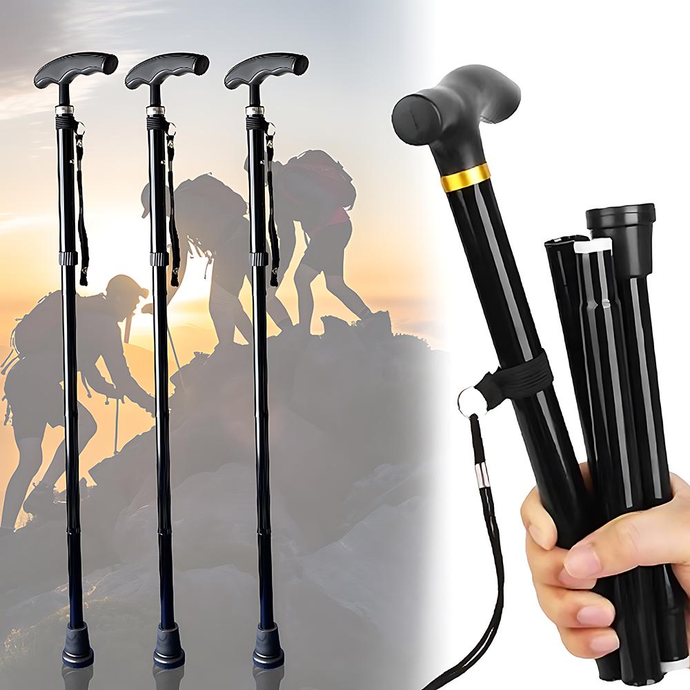 

1-4PC Cane 4 Section Outdoor Fold Trekking Pole Camping Portable Walking Hiking Stick for Elderly Telescopic Easy Put Into Bag