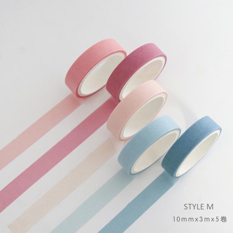 5pcs*5m Solid Color Bullet Journaling Adhesive Tapes Scrapbooking Sticker Masking Tapes Washi Tape Set Stationery Tapes