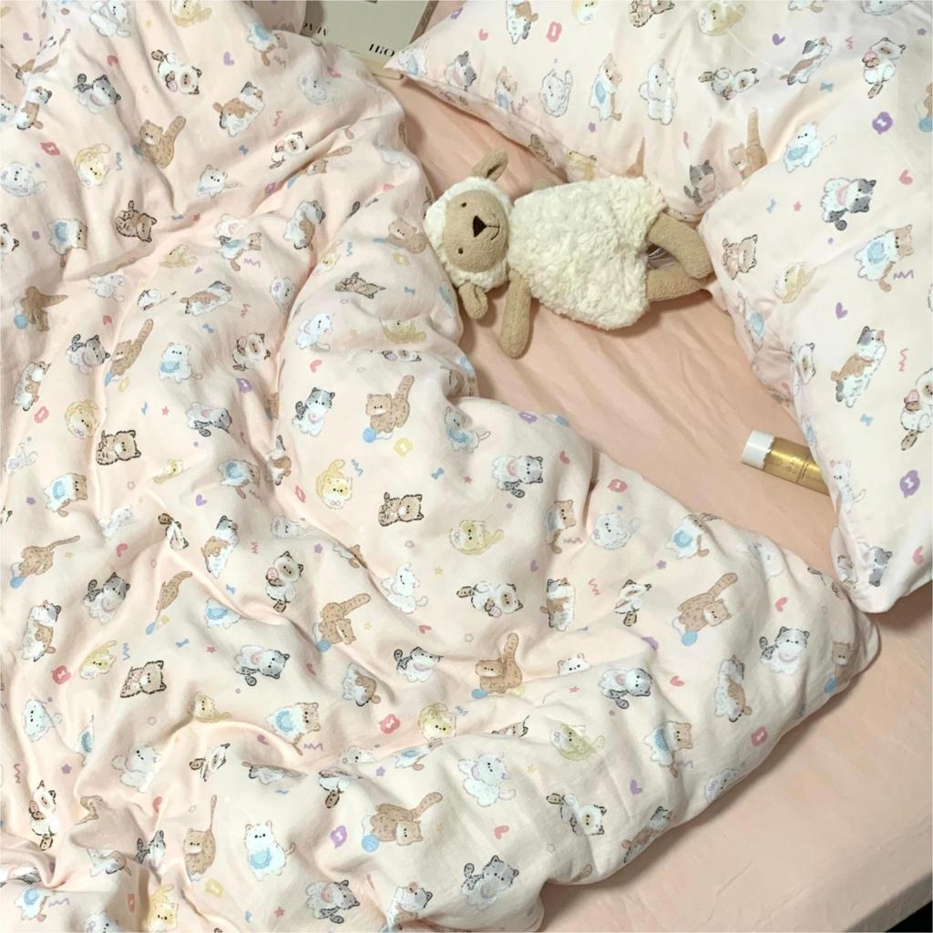 Live Broadcast Explosion Class A Maternal And Infant Grade Cotton Pure Cotton Double-Layer Yarn 4-Pcs Set Student Children'S Dormitory 3Pc Quilt Cover