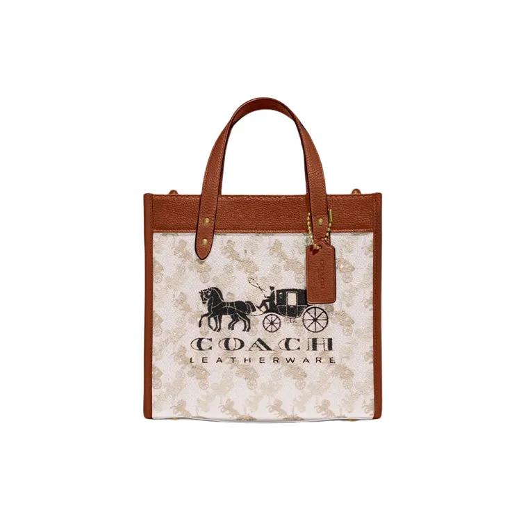 Coach Field Coated Canvas Leather Handbag Small Women's Brown White Multicolor (Unisex) Handbags C8456 B4TXF