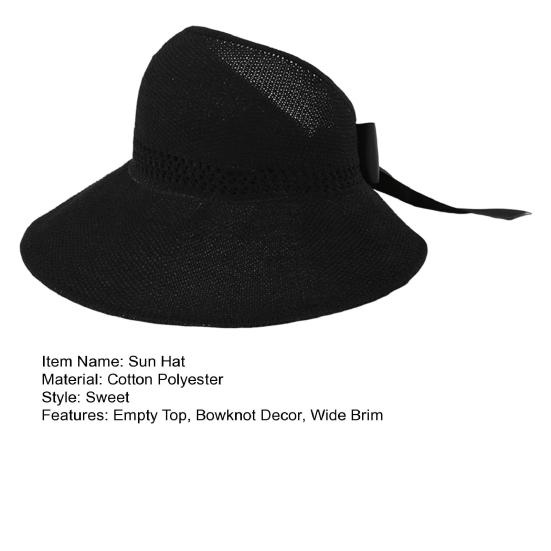 Women Sun Visor Hat with Bow Decor Wide Brim Empty Top Design Adjustable Floppy Hat Outdoor UV Protection Foldable Hat