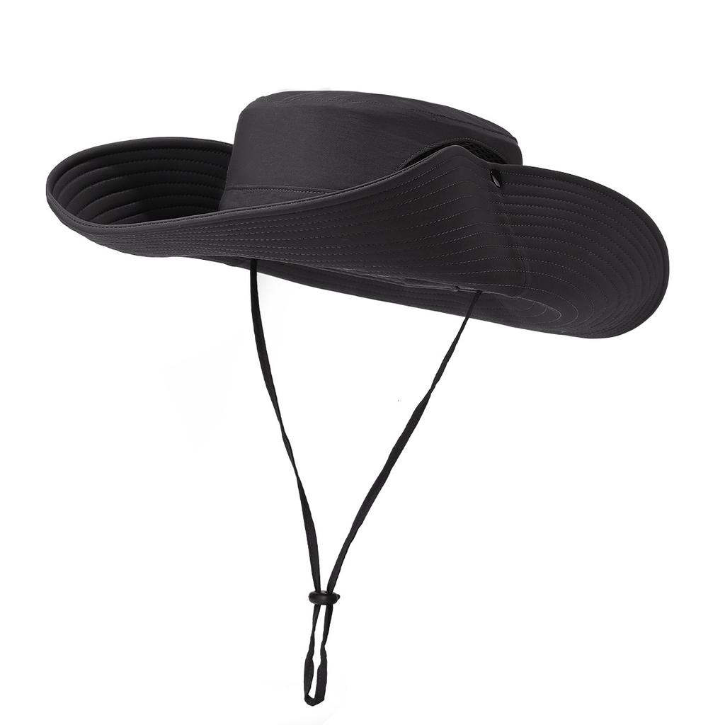 Summer New Large-Brim Solid Color Fisherman Hat Outdoor Mountaineering Hat Fashion Windproof Rope Fishing Hat Casual Sun Hat