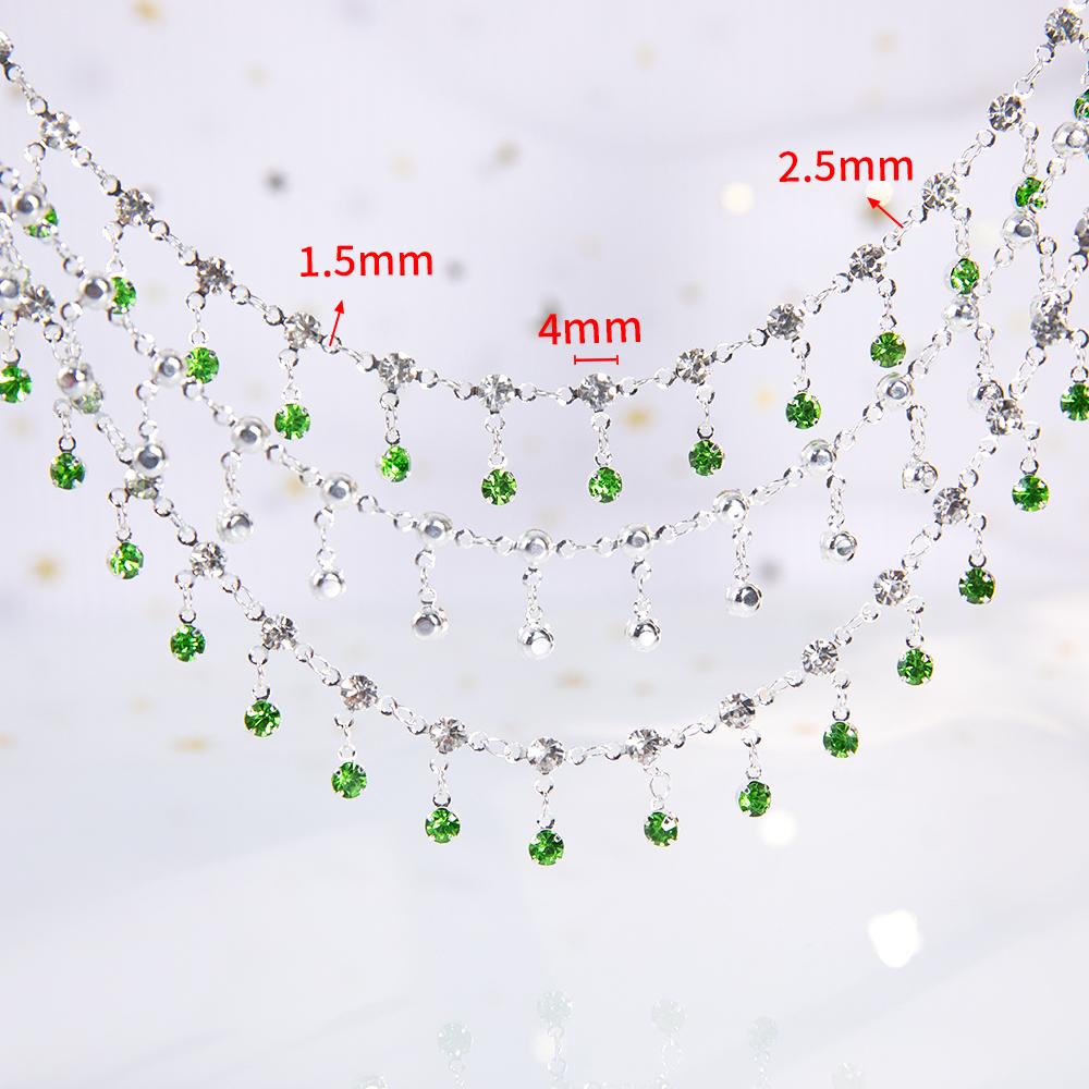 1Meter Shiny Green Crystal Charm 4mm Rhinestone Beads Copper Chain DIY Necklace Bracelet Beaded Chain Jewelry Making Accessories